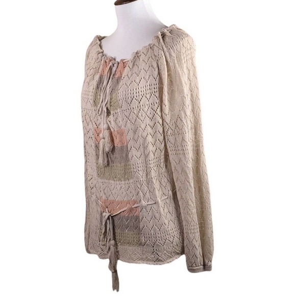 DiCosta Vintage Sweater Beige Peach Knit Drawstring Waist 70s Boho Size 14 - Picture 5 of 8